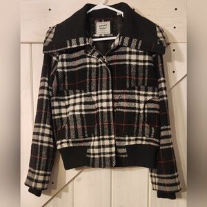 Levi's Women's Black And White Plaid Jacket. Zippered Closure. Size L